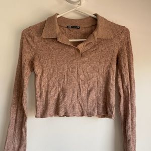 Zara Knit Brown Cropped Collared